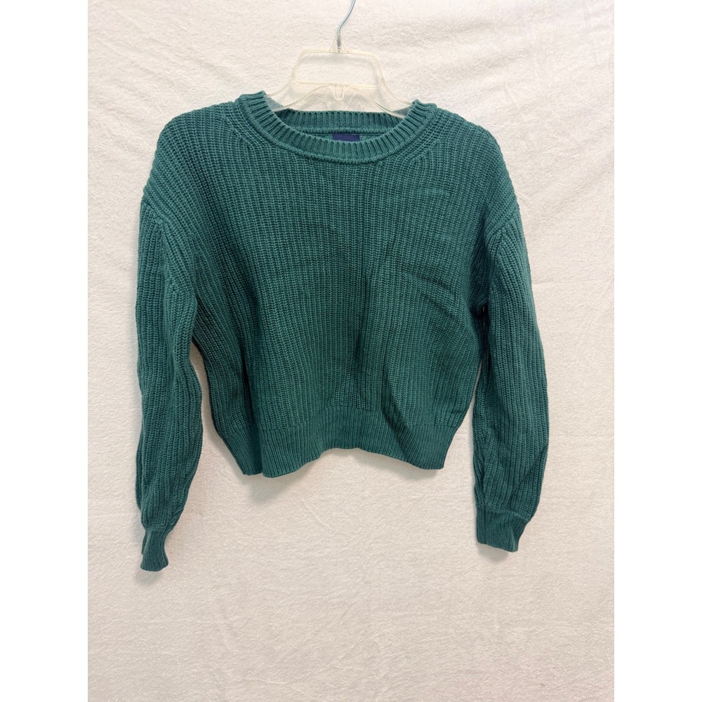 Gap Women Shaker Knit Cotton Sweater Teal Green Cropped Pullover S GP010049